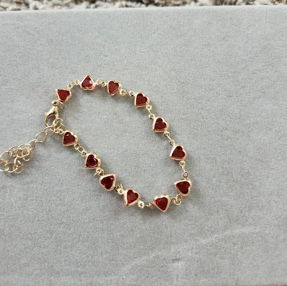 Gold Heart Bracelet with Red Accents - Picture 2 of 2